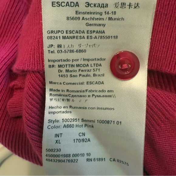 Escada Sport- pink sweater with button on sleeve women’s size XL - Picture 4 of 6